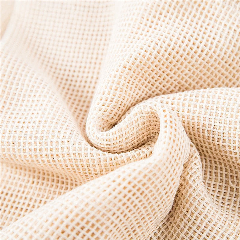 Cotton Mesh Produce Bag - Handcrafted Natural Wood Design