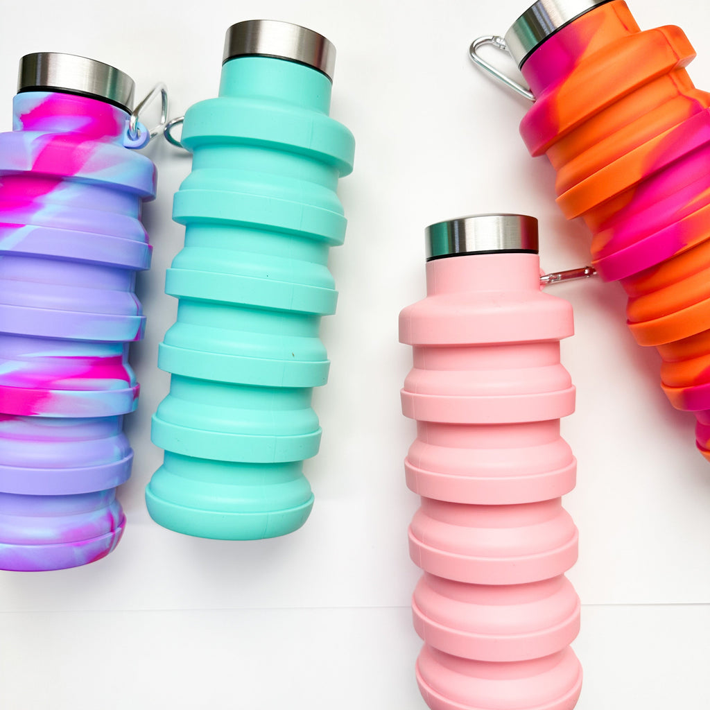 Collapsible Silicone Bottles - Professional Natural Wood Design