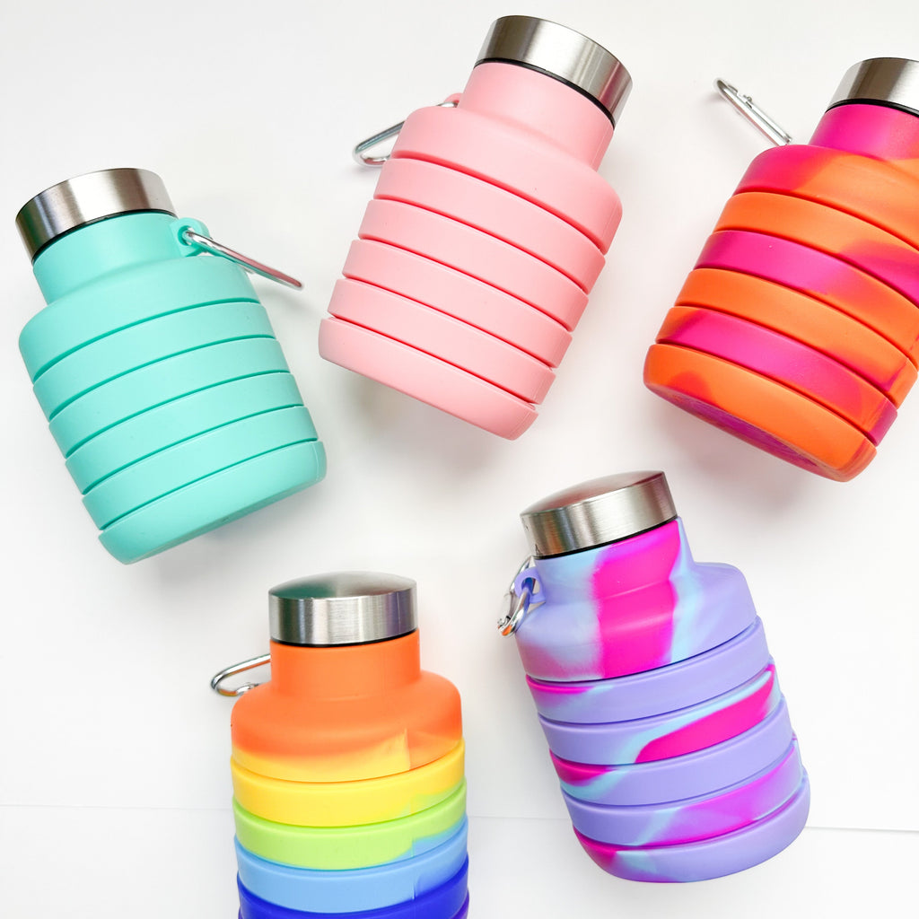 Collapsible Silicone Bottles - Professional Natural Wood Design