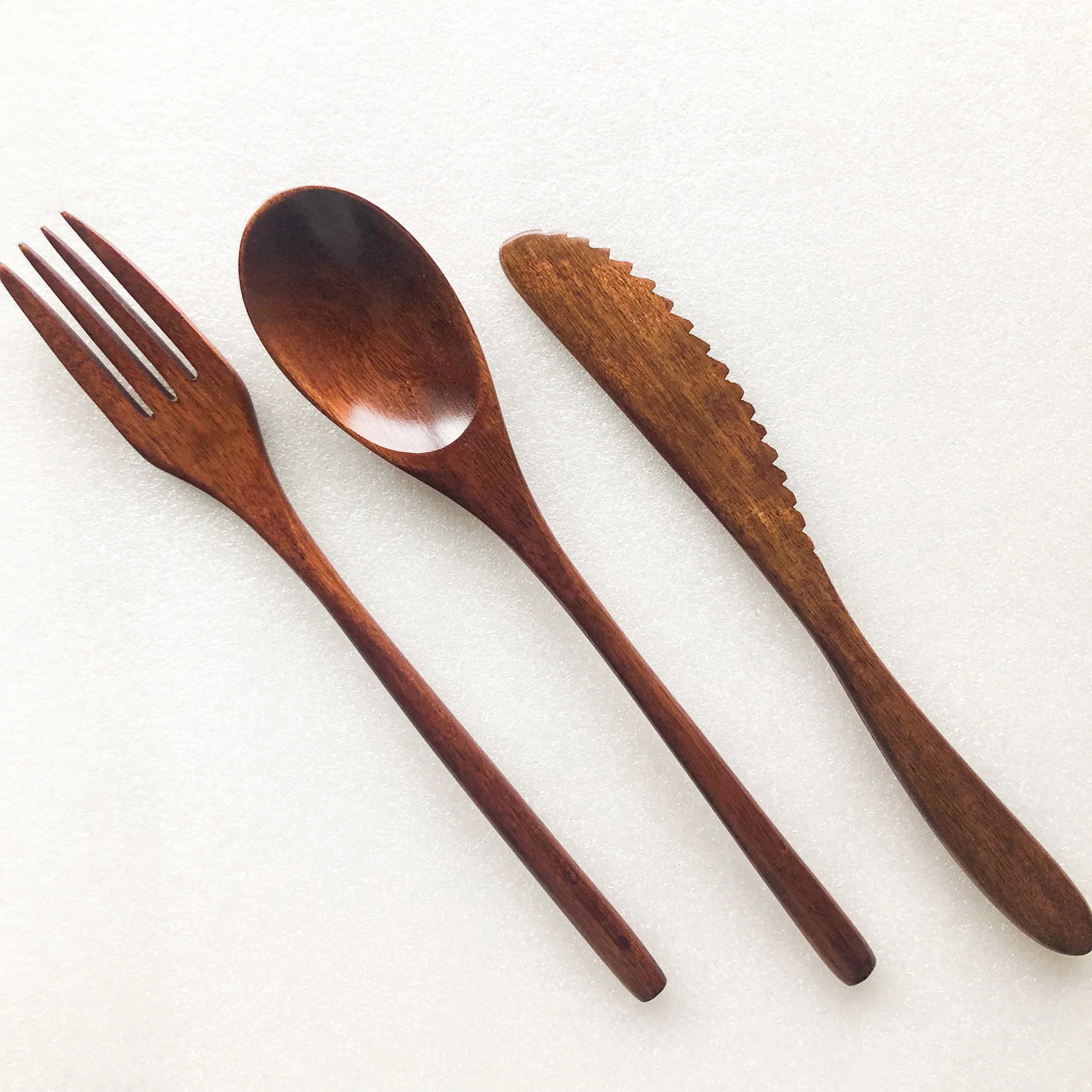 Japanese Style en Cutlery Set - Organic Natural Wood Design